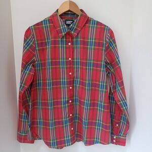 LANDS' END Red Plaid No‎ Iron Button Down Shirt Womens 10